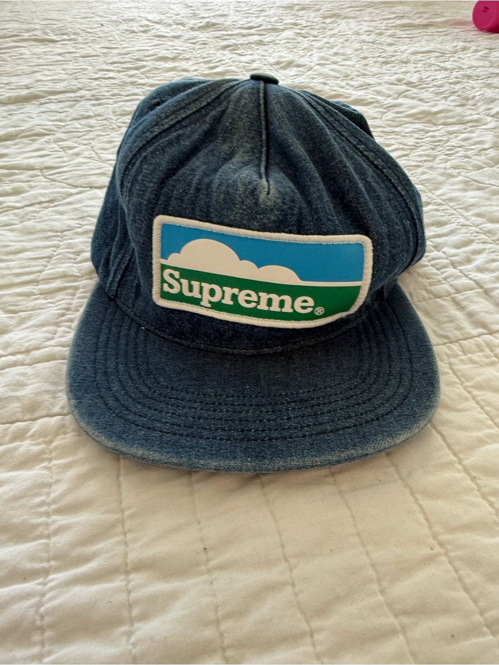 Supreme Denim Cap with Blue and Green Patch